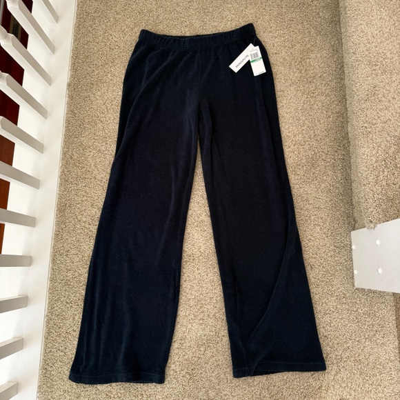 NWT PerfectWhiteTee Katie Terry Wide Leg Pants 100% Cotton Navy Sz L - Picture 2 of 3